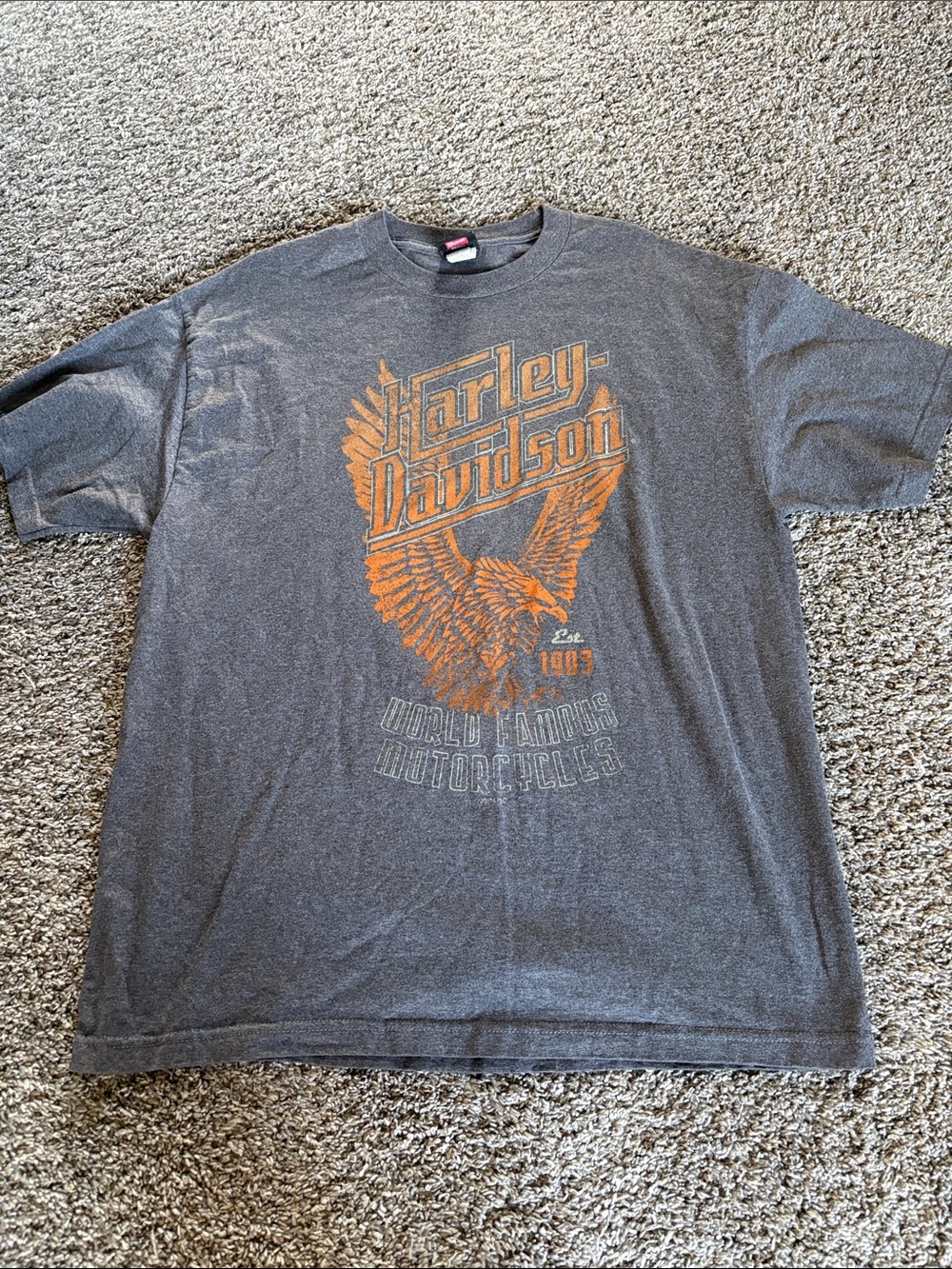 Harley-Davidson Boston MA Grey Tee with Orange Eagle Logo